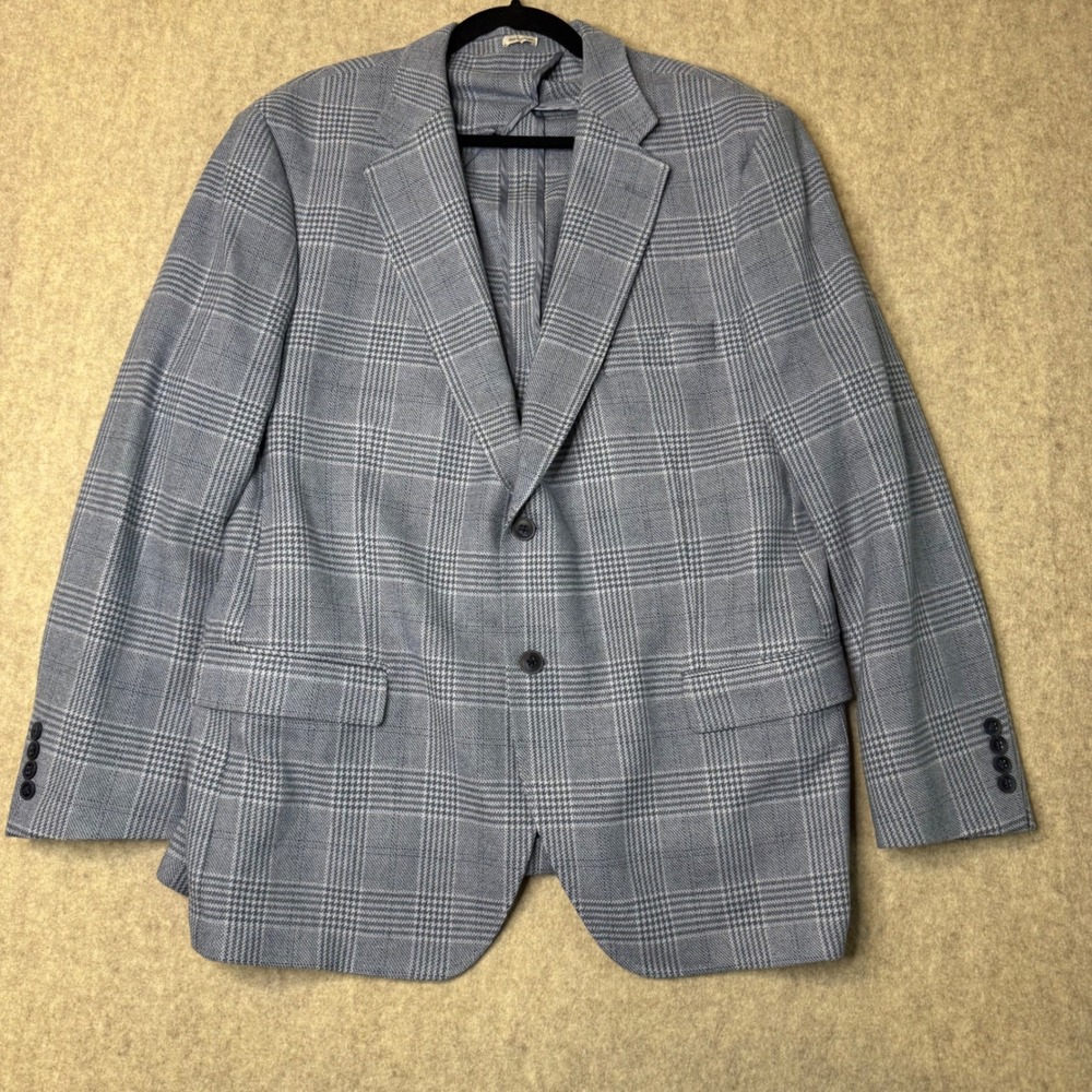 Peter Millar Merino Wool Cashmere Sport Coat Mens 46R Blue Plaid Portugal